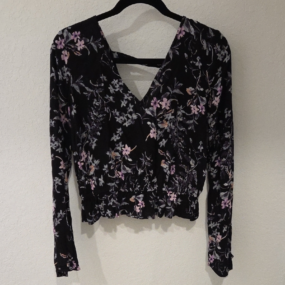 Express Black and Pink Floral Blouse